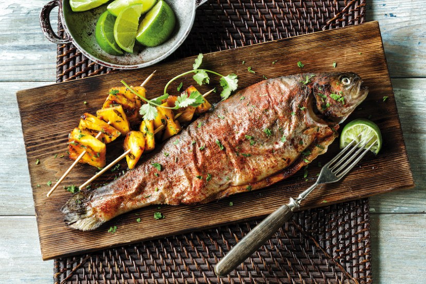 Cedar Plank Rainbow Trout with Cilantro-Lime Marinated Pineapple