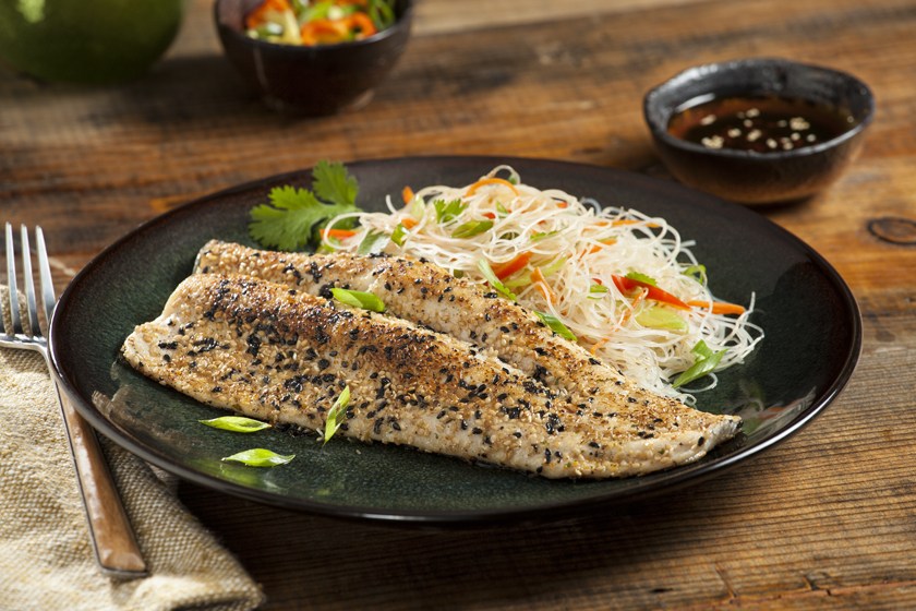 Sesame Crusted Rainbow Trout with Asian-Inspired Noodle Salad