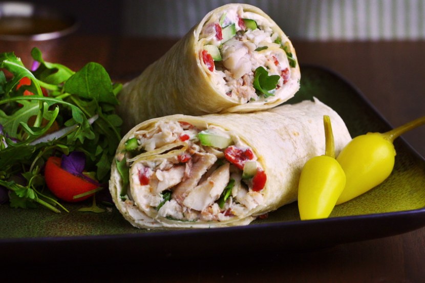 Smoked Rainbow Trout Wraps with Red Pepper Cream Cheese