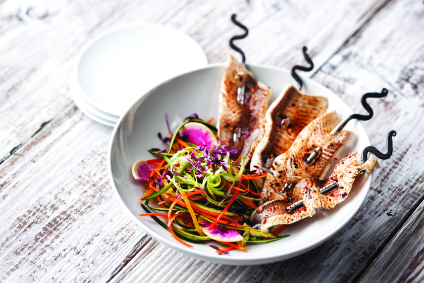 Great on the Grill: Rainbow Trout Skewers with Honey-Lime Sriracha Sauce & Asian Slaw