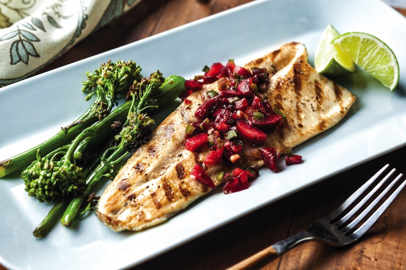 Grilled Rainbow Trout Fillets with Cherry Salsa