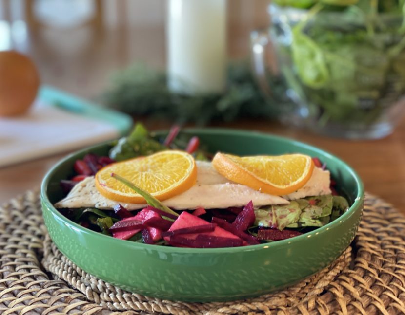 Citrus Rainbow Trout with Apple Beet Slaw
