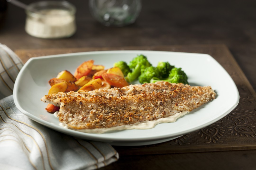 Almond & Sunflower Seed Crusted Rainbow Trout with Dijon White Wine Sauce